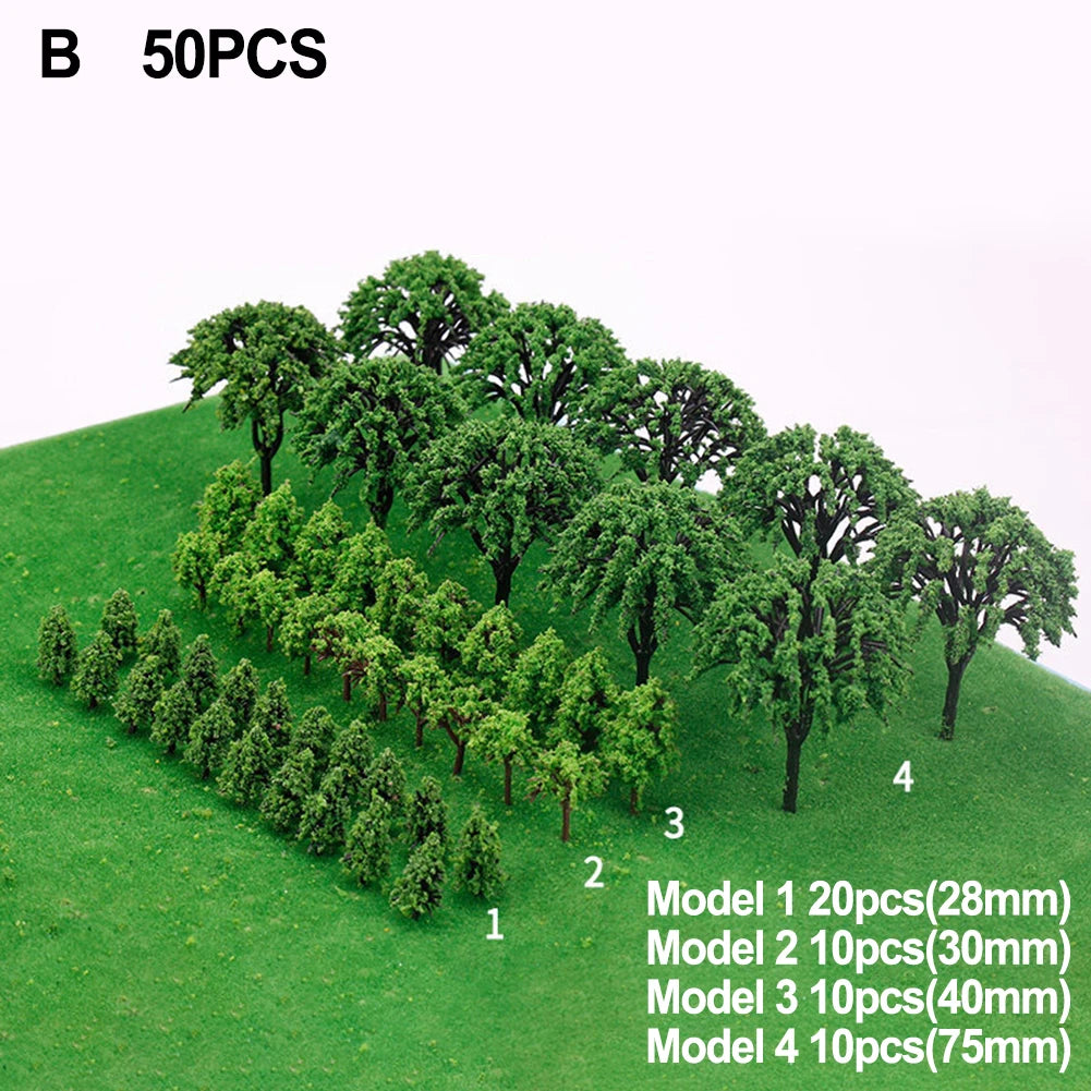 50pcs Miniature Train Scenery Trees
