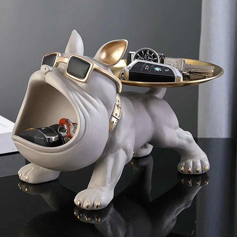 Bulldog Resin Figurine Storage Box for Home Decor