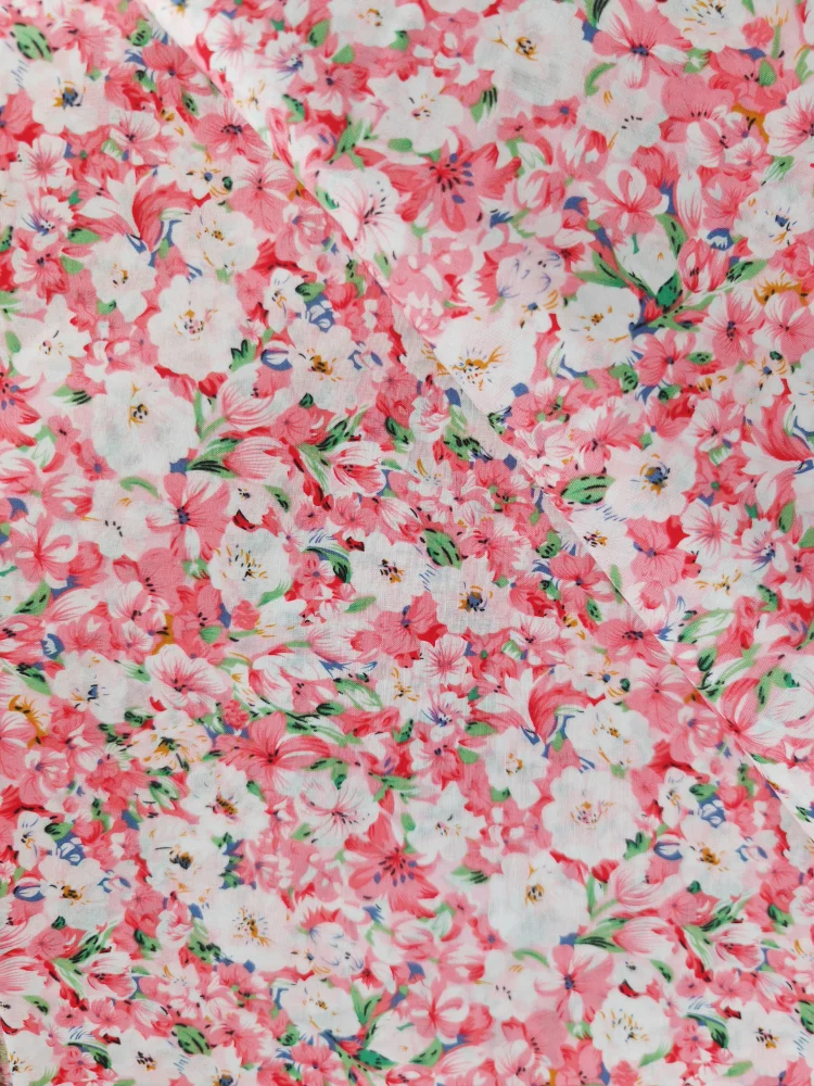 Blue White Porcelain Rose Cotton Poplin Fabric 140x50cm