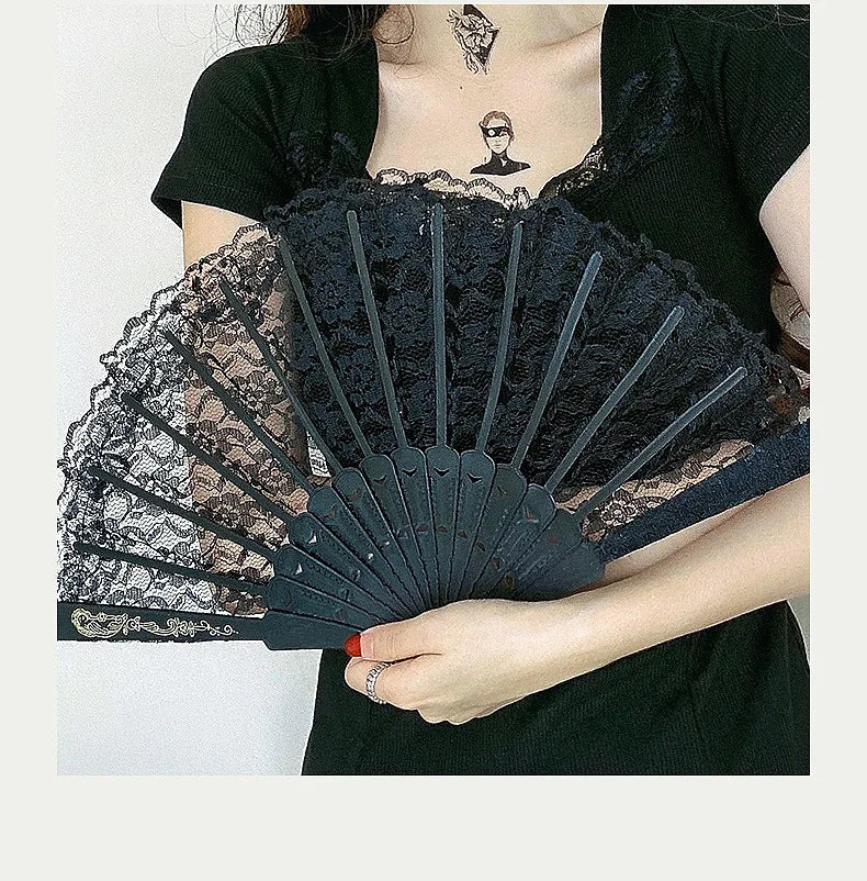 Retro Lace Folding Hand Fan for Dance and Decor