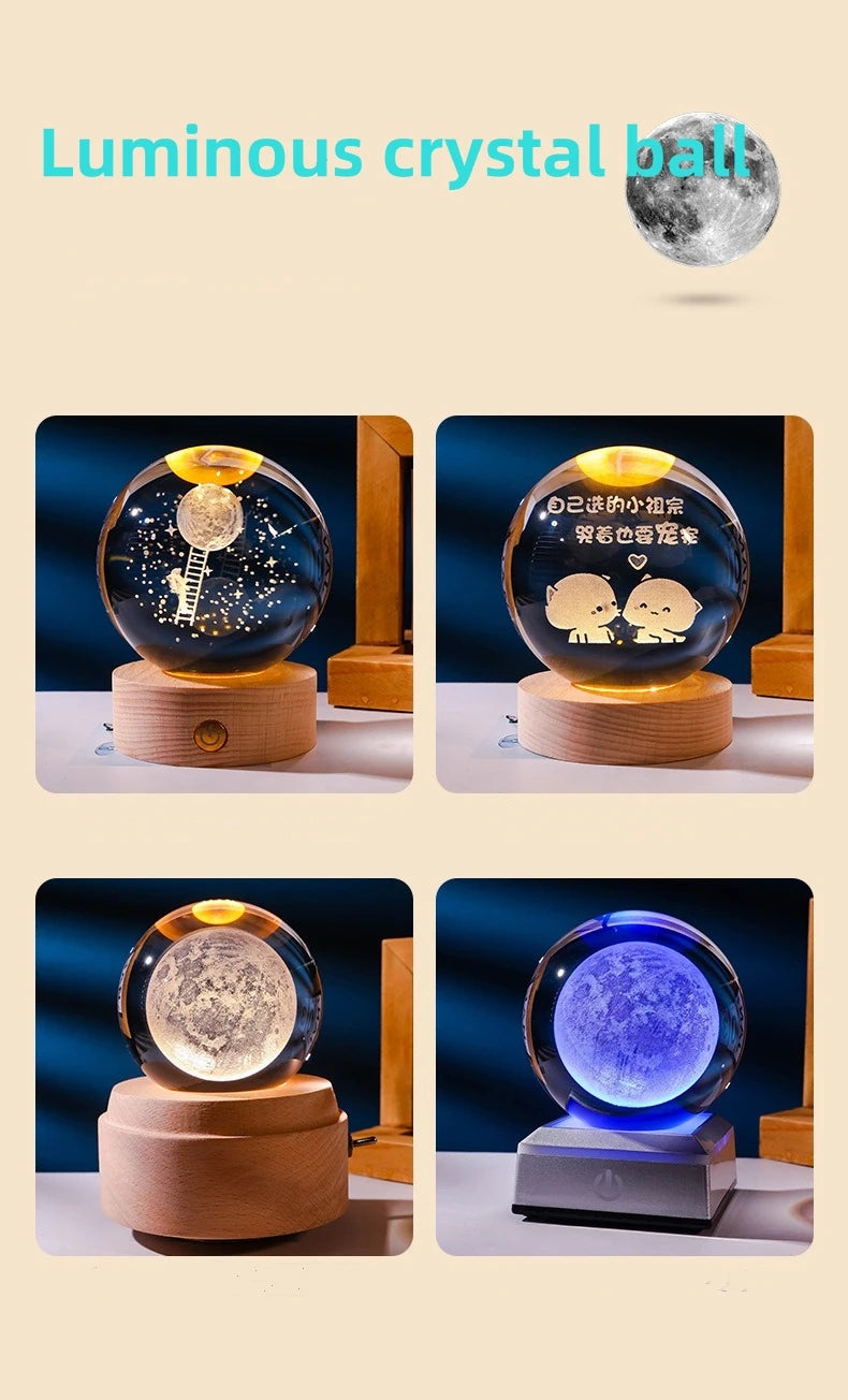 3D Solar System Crystal Ball with LED Base