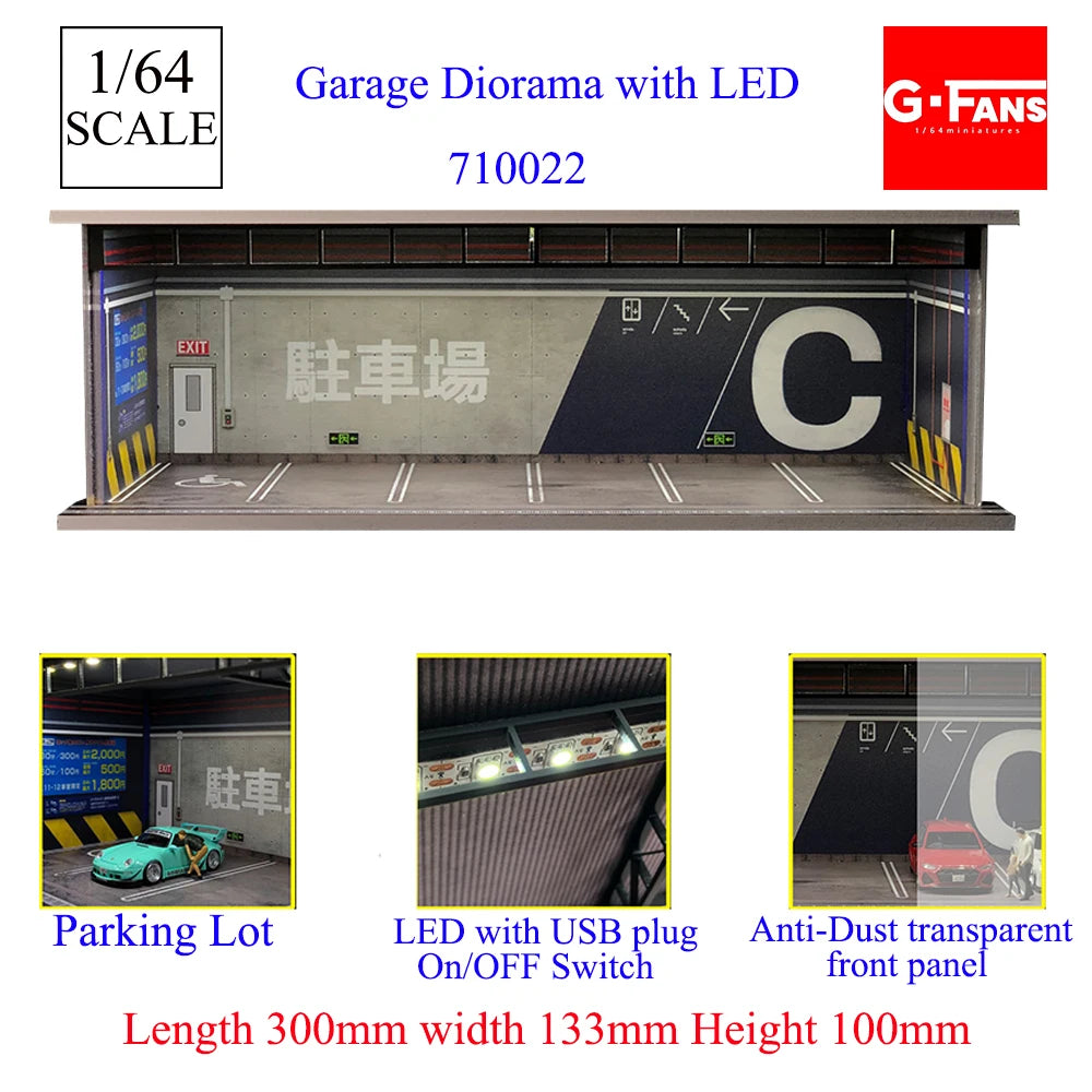 GFans 1:64 Scale Car Garage Diorama Model with LED Lights