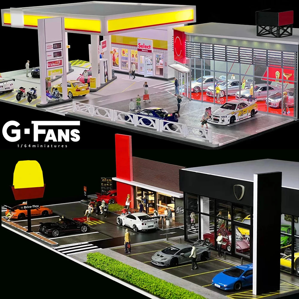 GFans 1:64 Scale Car Garage Diorama Model with LED Lights