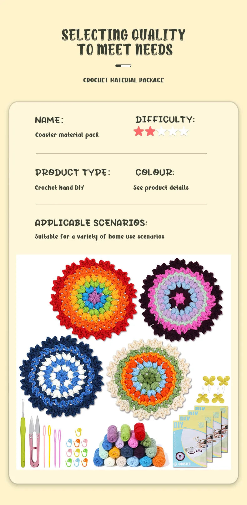 Hand-Knitted Crochet Kit for Coaster & Cap Mats