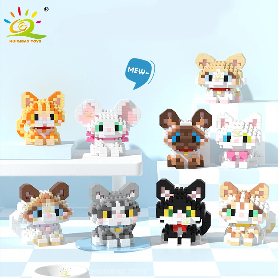 HUIQIBAO Mini Pet Micro Building Blocks – Dog & Cat Models