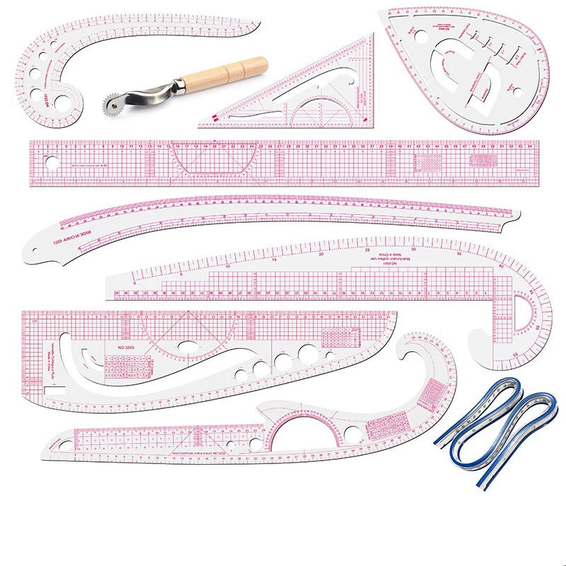 9pcs Metric Curve Sewing Ruler Set for Pattern Making