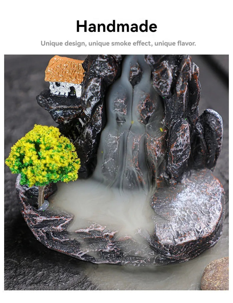Backflow Waterfall Incense Burner with Cones for Aromatherapy and Home Decor