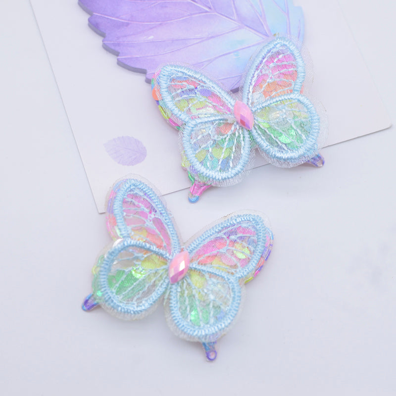 10pcs Sequin Mesh Double Butterfly Appliques for DIY