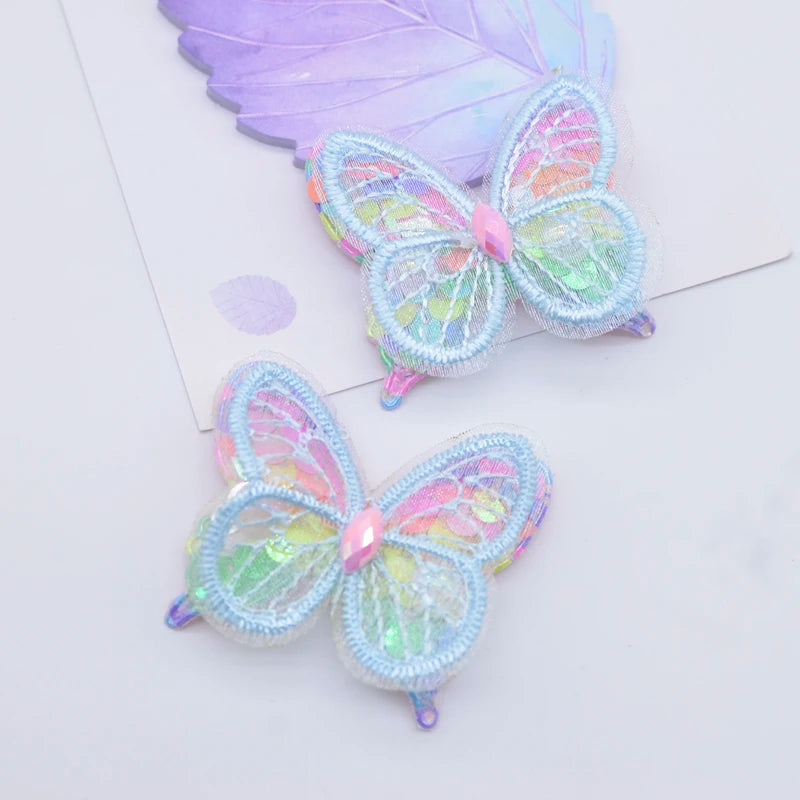10pcs Sequin Mesh Double Butterfly Appliques for DIY