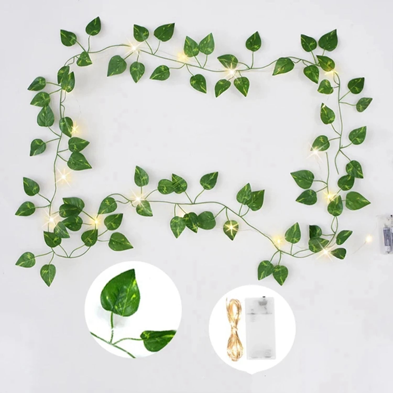 2M LED Green Vine with Artificial Leaves for Decoration