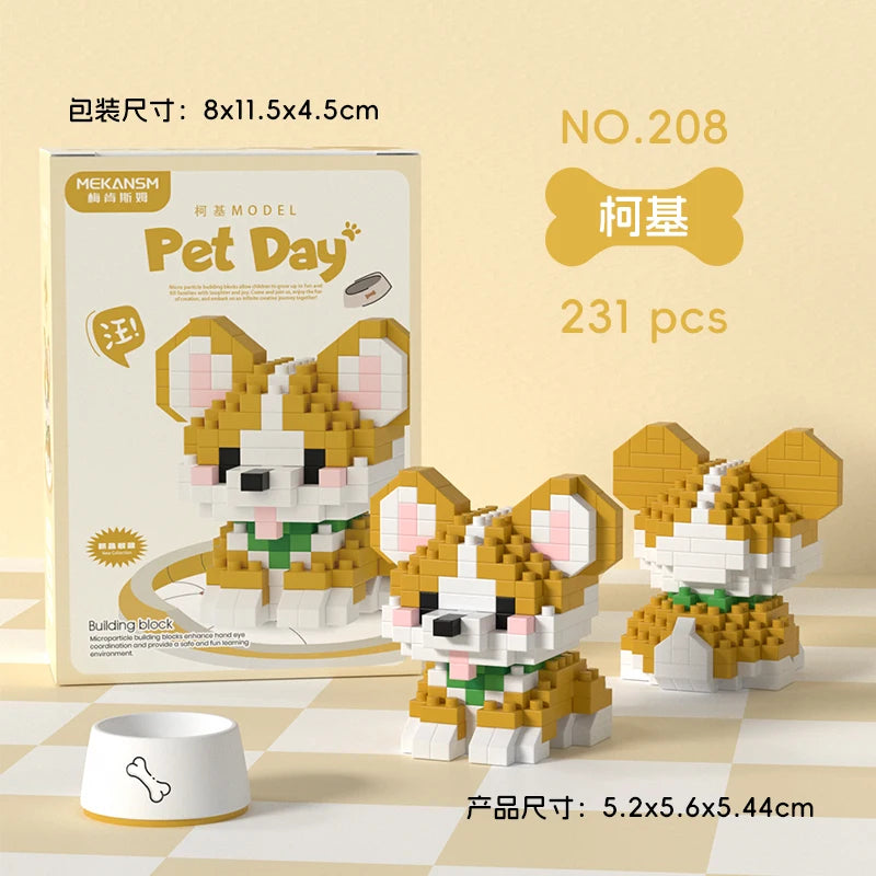 HUIQIBAO Mini Pet Micro Building Blocks – Dog & Cat Models