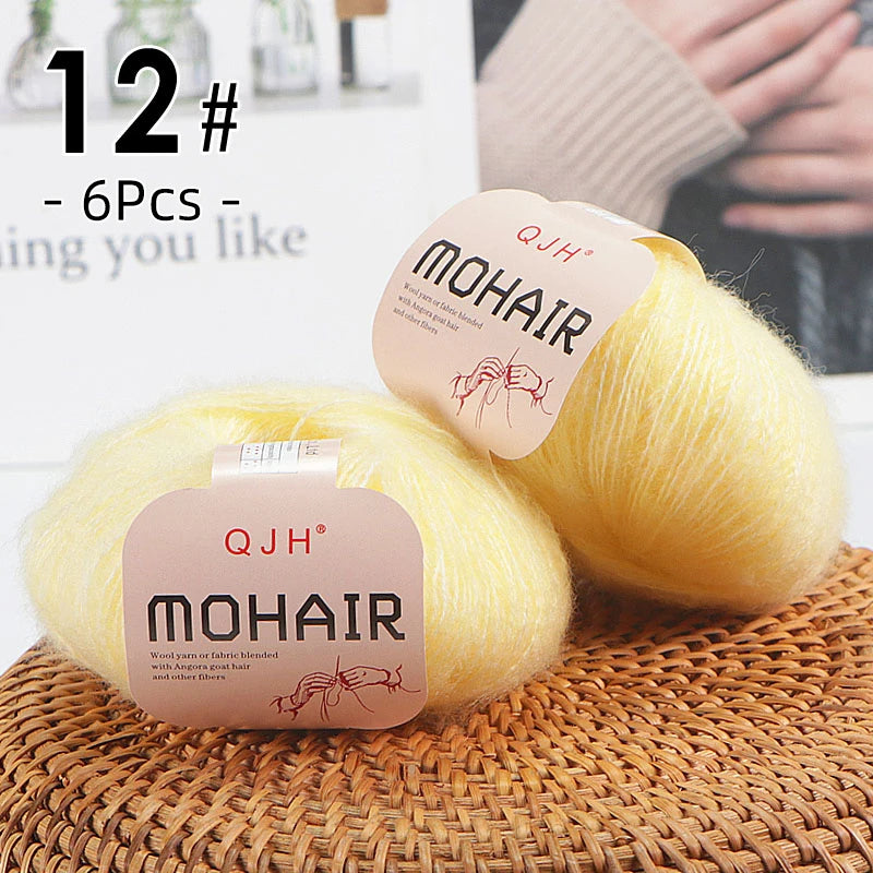 6pcs Soft Mohair Angora Yarn – Fluffy Lace Yarn for Knitting & Crochet (25g/pc)