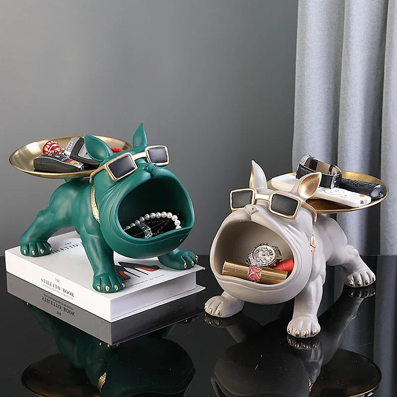 Bulldog Resin Figurine Storage Box for Home Decor