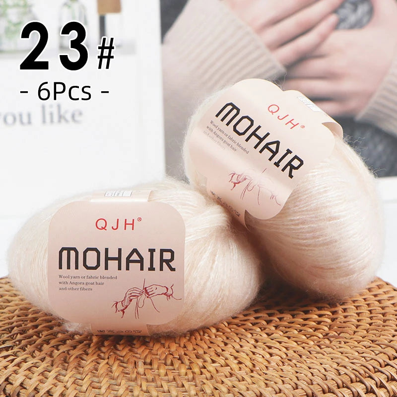 6pcs Soft Mohair Angora Yarn – Fluffy Lace Yarn for Knitting & Crochet (25g/pc)