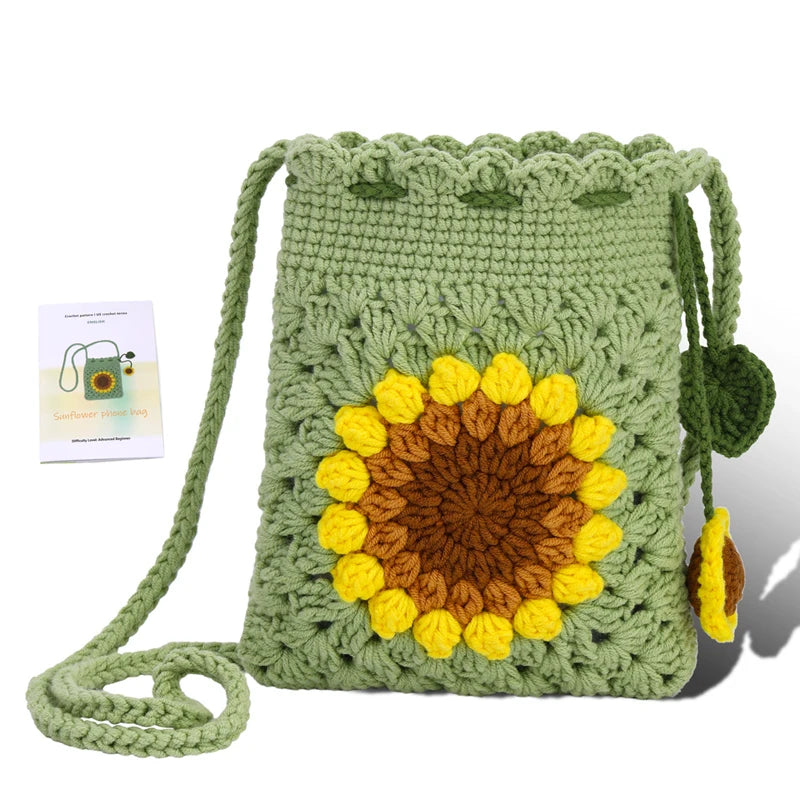 Complete Beginner Crochet Kit for Sunflower Bag for Adults with Video Tutorials