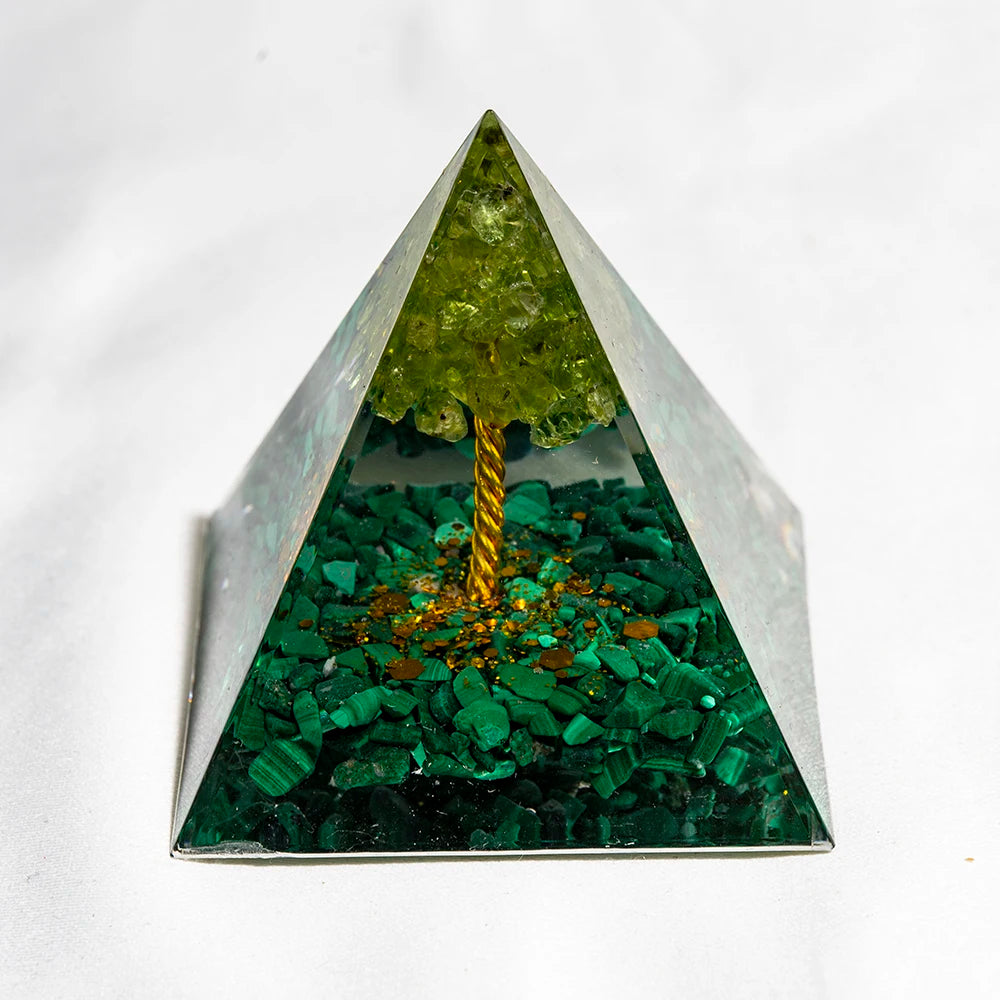 Crystal Energy Pyramid with Peridot and Amethyst for Chakra Healing
