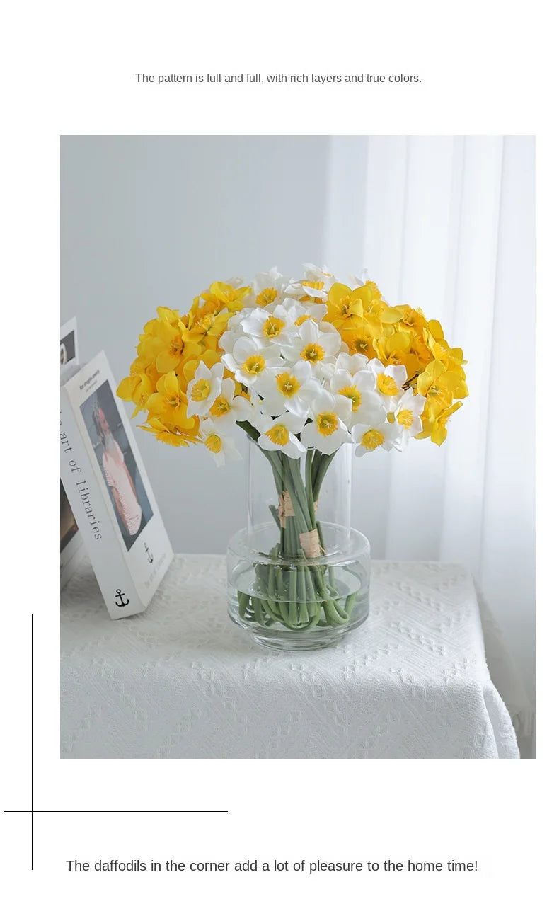 6pcs Silk Narcissus Artificial Flower Bouquet for Home or Wedding Deco