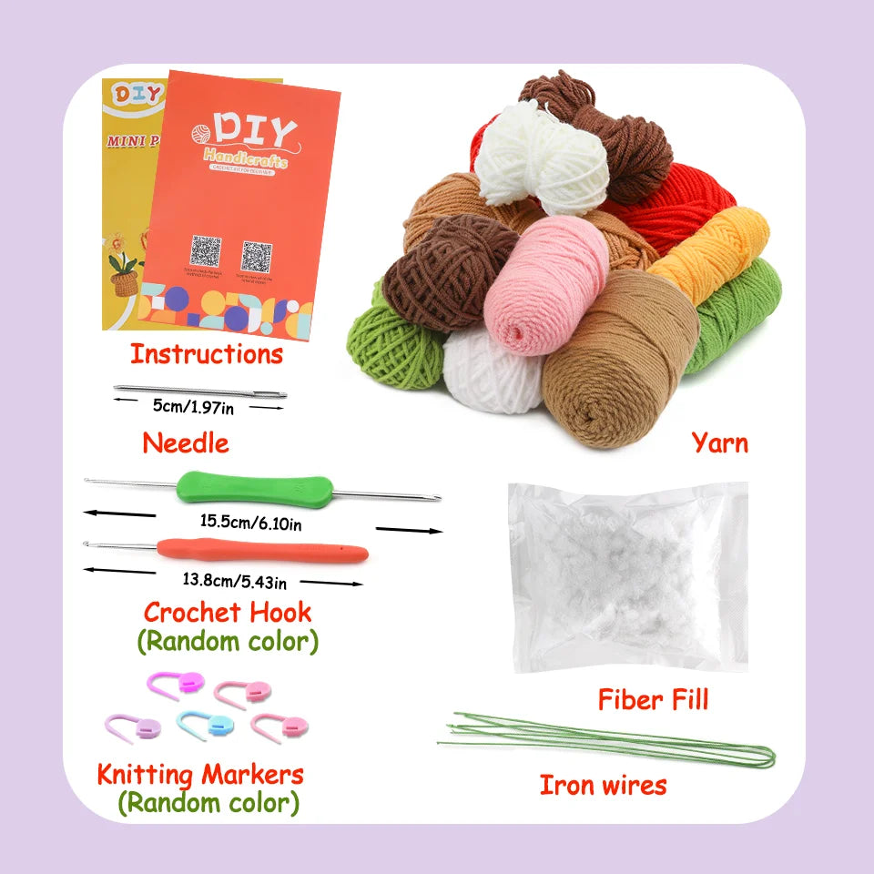 KRABALL 6pcs Beginner Crochet Potted Flower Kit