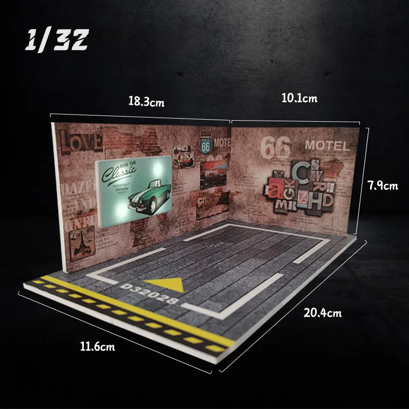 1/32 Scale Car Garage Diorama with LED Lights