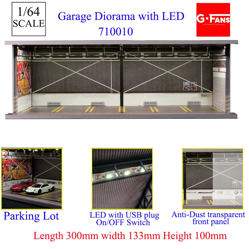 GFans 1:64 Scale Car Garage Diorama Model with LED Lights