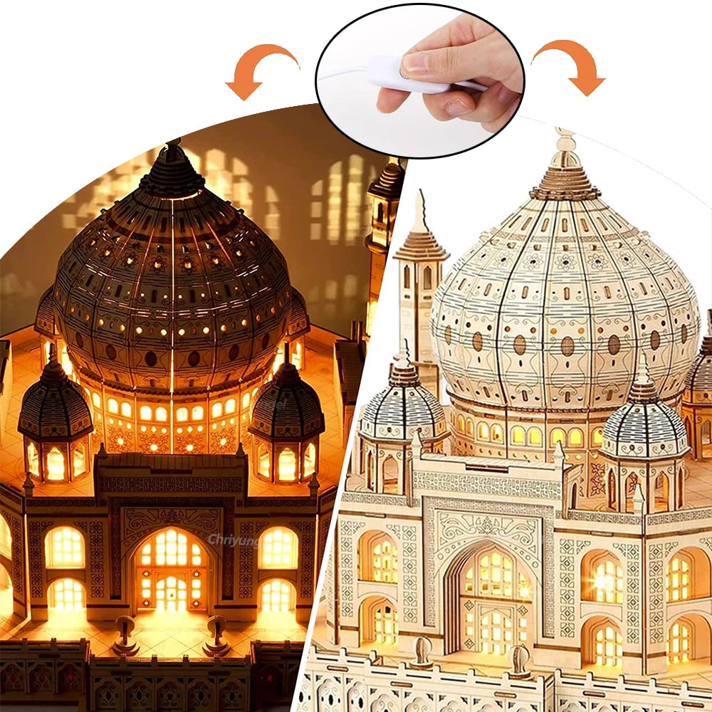 3D Wooden Puzzle Model – Castle & Taj Mahal Kit with Light