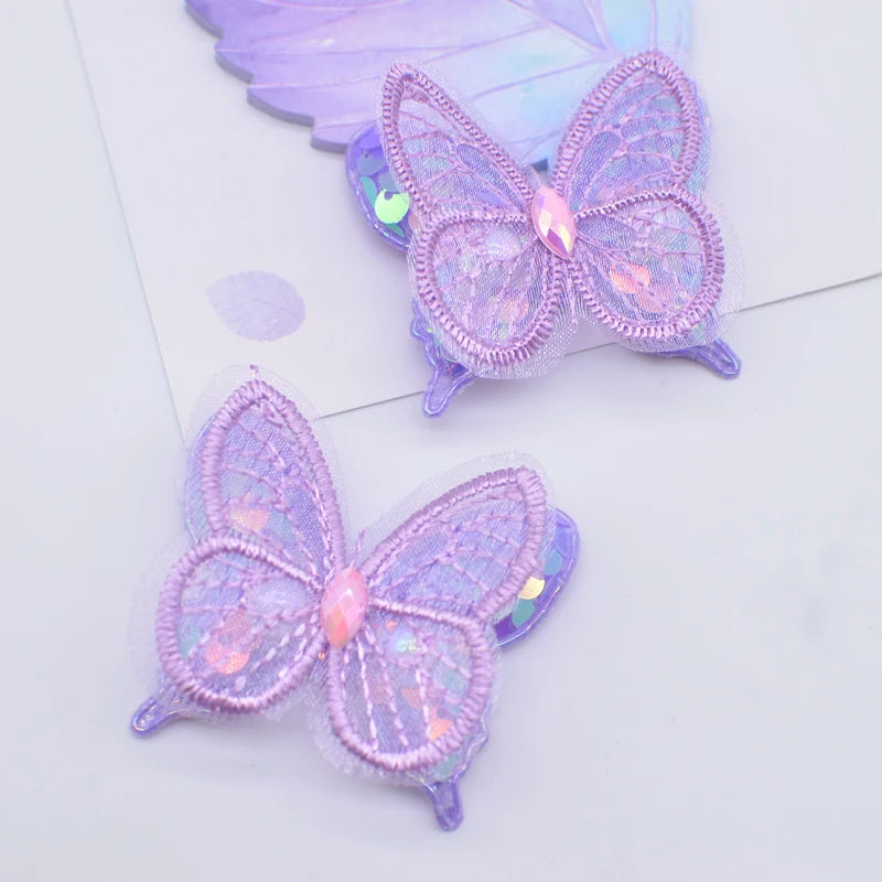 10pcs Sequin Mesh Double Butterfly Appliques for DIY