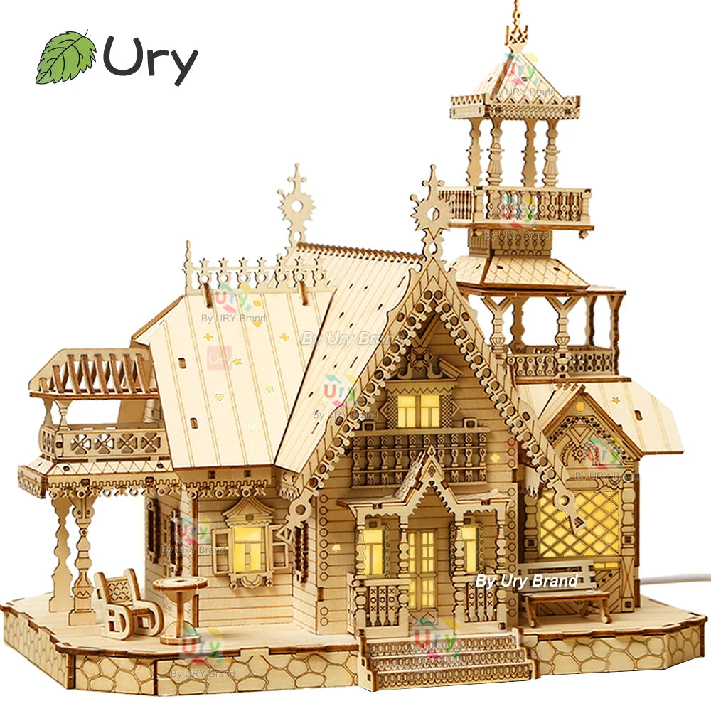 3D Wooden Puzzle Villa & Castle Model with Light
