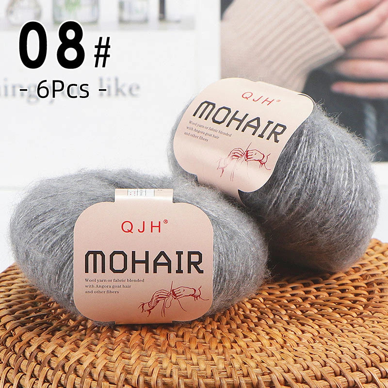 6pcs Soft Mohair Angora Yarn – Fluffy Lace Yarn for Knitting & Crochet (25g/pc)