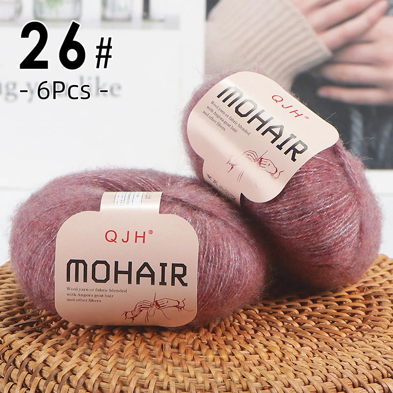 6pcs Soft Mohair Angora Yarn – Fluffy Lace Yarn for Knitting & Crochet (25g/pc)