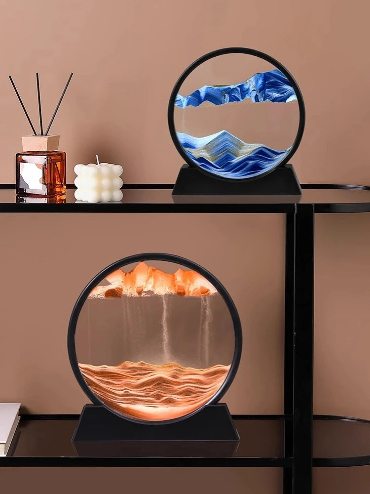 3D Moving Sand Art – Round Glass Quicksand Hourglass Decor