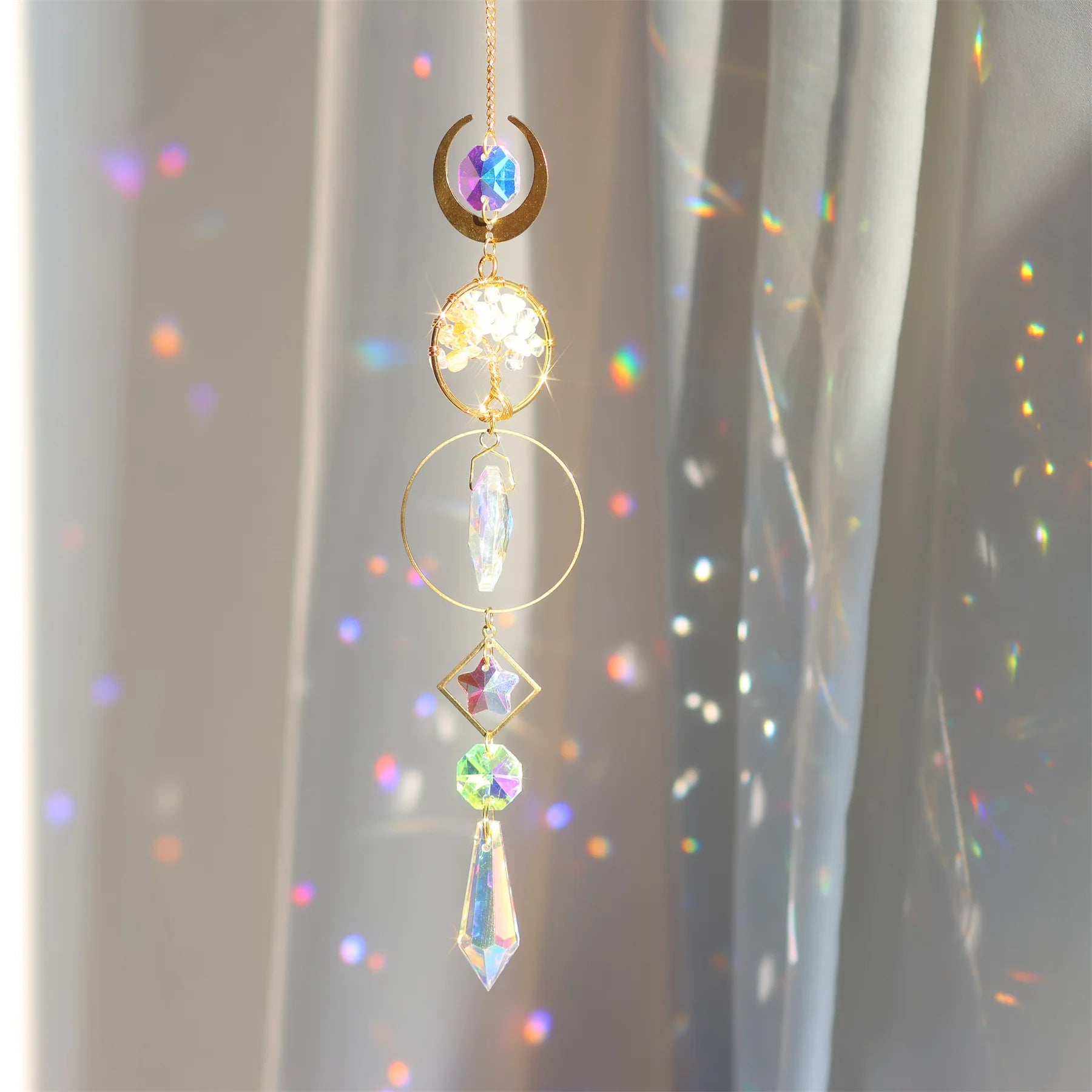 Crystal Sun Catcher with Moon, Butterfly, and Lotus for Home Decor