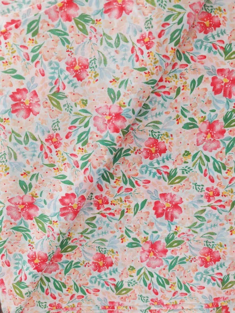 Blue White Porcelain Rose Cotton Poplin Fabric 140x50cm