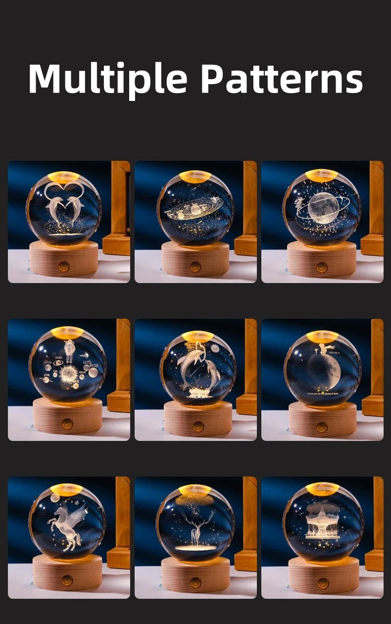 3D Solar System Crystal Ball with LED Base