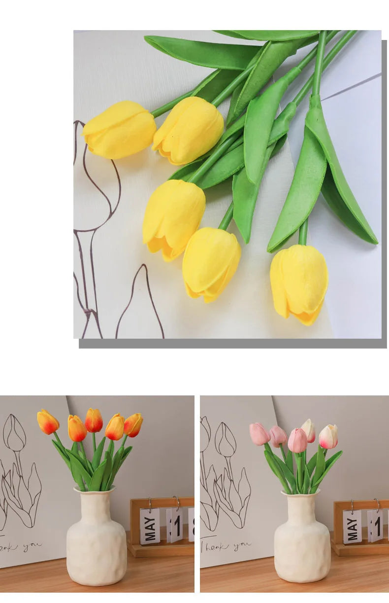 Silicone Artificial Tulip Bouquet – Realistic Floral Stems for Home & Wedding Decor
