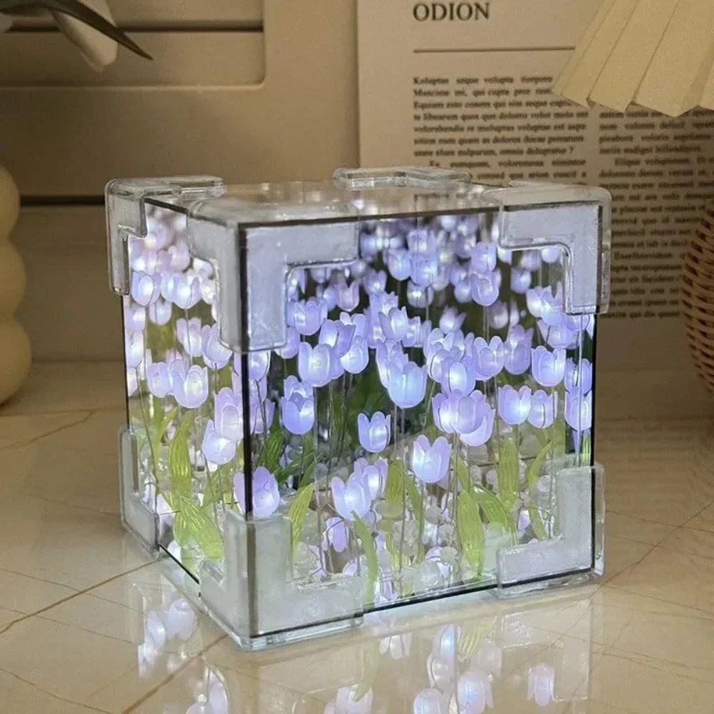 DIY Tulip Mirror Cube Lamp – Handmade Flower Night Light for Bedroom