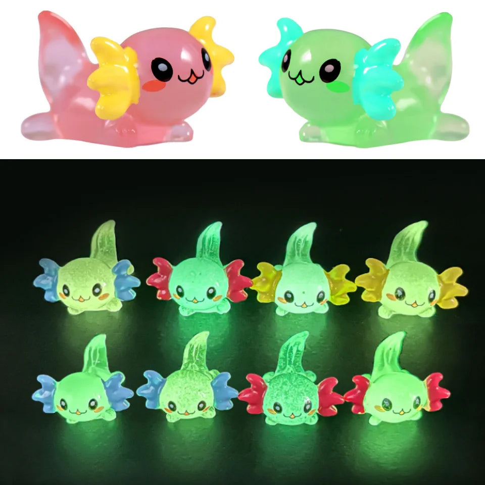 8-15PCS Glow-in-the-Dark Axolotl Miniatures for Microlandscape & Fish Tank Deco