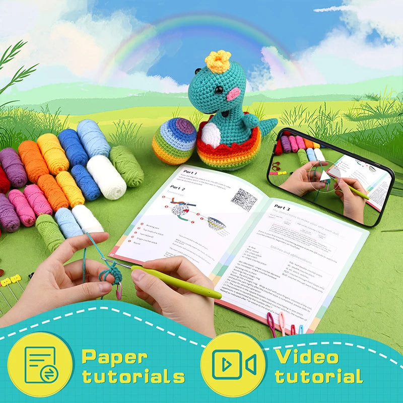 Fenrry DIY Crochet Kit – Dinosaur-Shaped Doll with Yarn & Tools