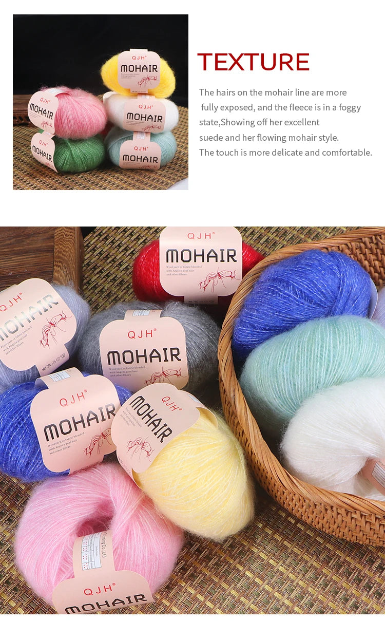 6pcs Soft Mohair Angora Yarn – Fluffy Lace Yarn for Knitting & Crochet (25g/pc)