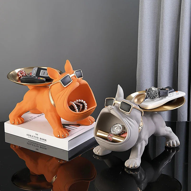 Bulldog Resin Figurine Storage Box for Home Decor