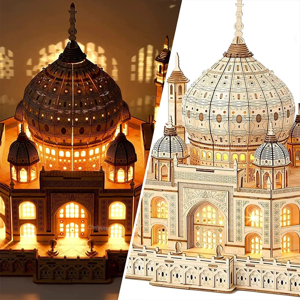 3D Wooden Puzzle Model – Castle & Taj Mahal Kit with Light