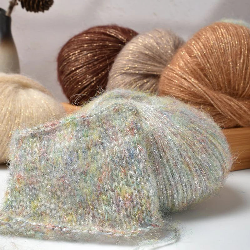 25g Golden Sequin Mohair Yarn – Soft Crochet & Knitting Wool