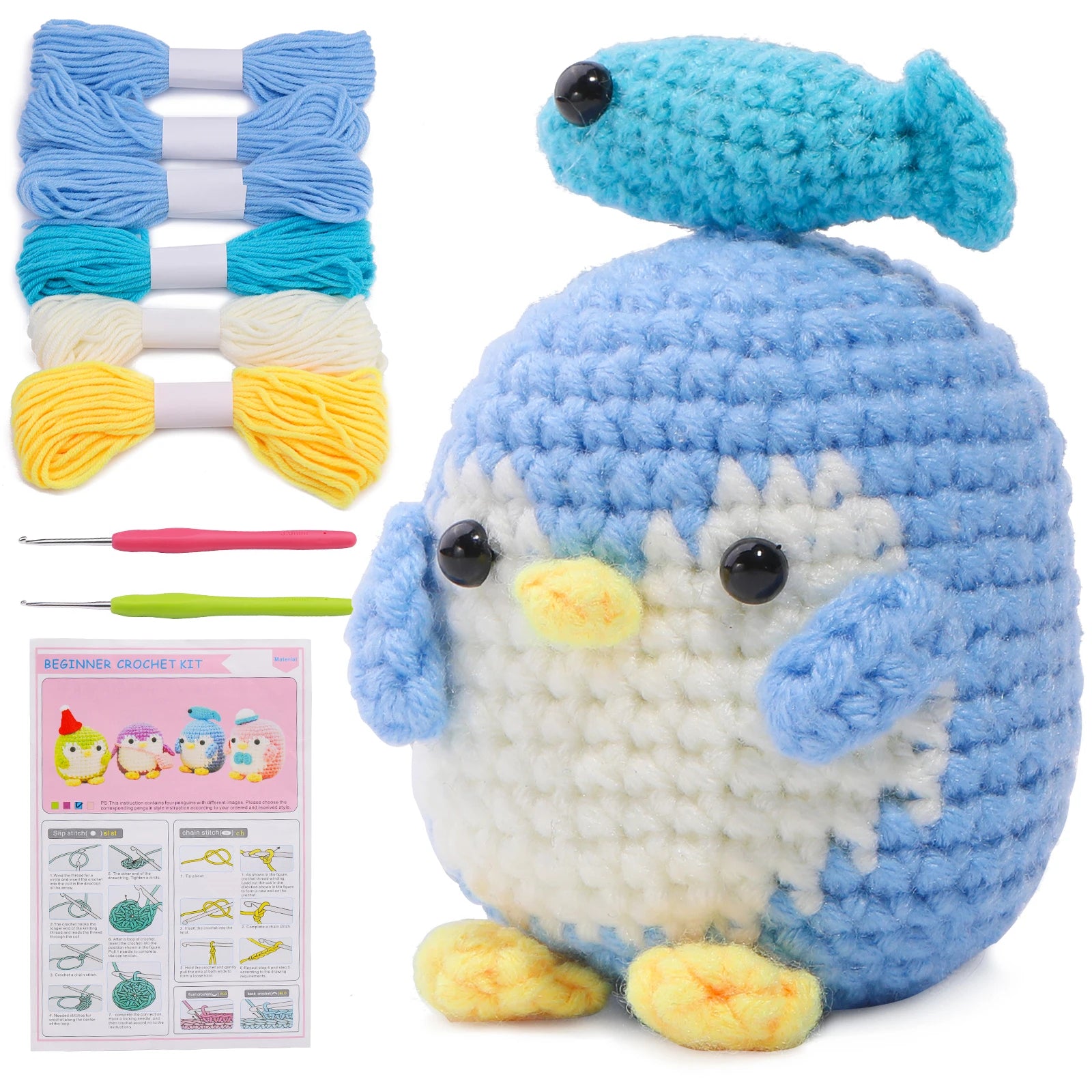 KRABALL Penguin Crochet Kit – Beginner Set with Video Tutorial