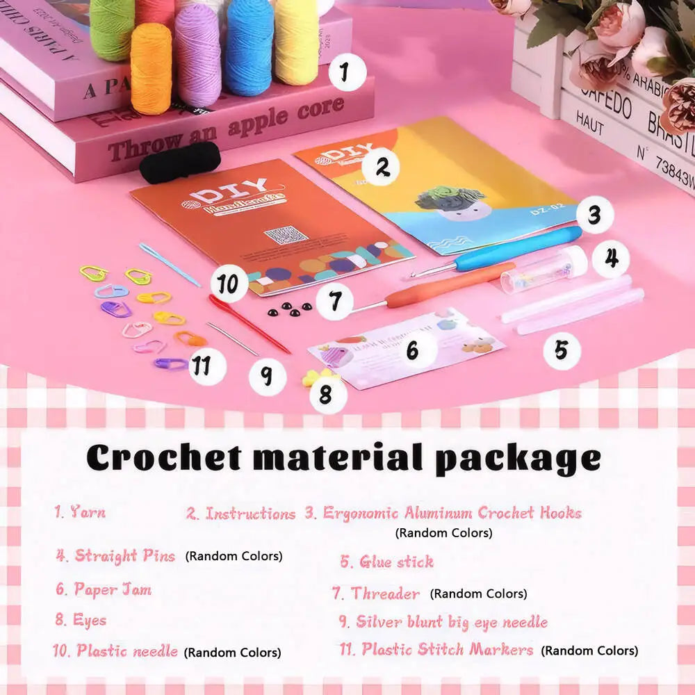 Crochet Flower Basket DIY Kit with Yarn and Tools