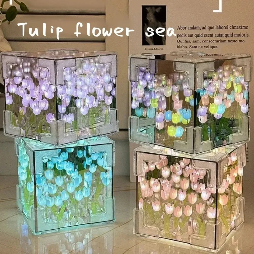 DIY Tulip Mirror Cube Lamp – Handmade Flower Night Light for Bedroom