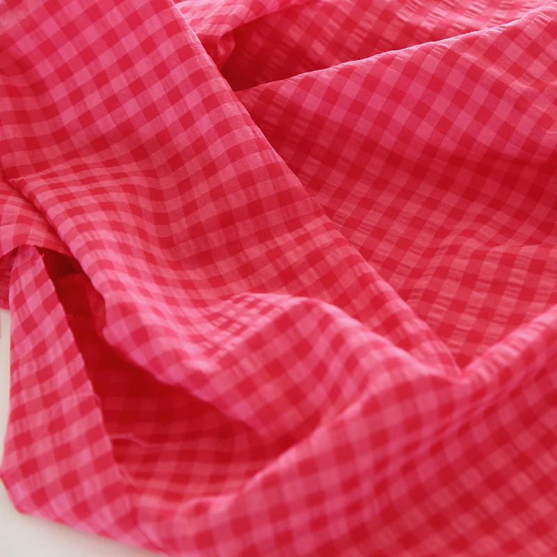 Pitaya Red Plaid Yarn-Dyed Cotton Linen Fabric 145x50cm