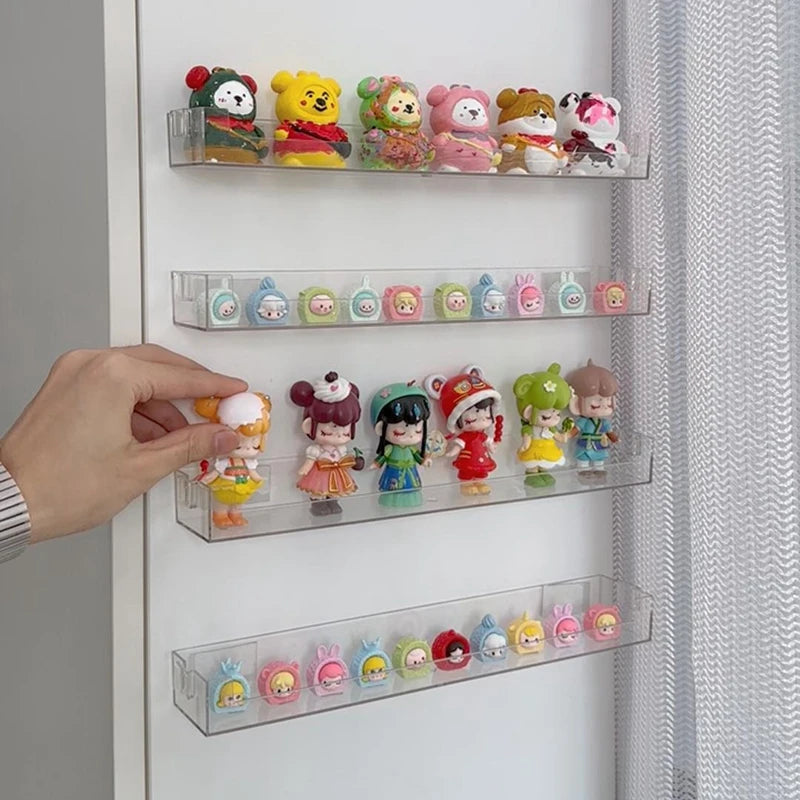 Wall-Mounted Clear Acrylic Display Rack for Dolls and Collectibles