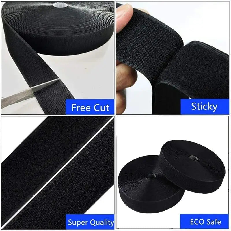 5M Sew-On Hook & Loop Fastener Tape – Black Nylon Strip
