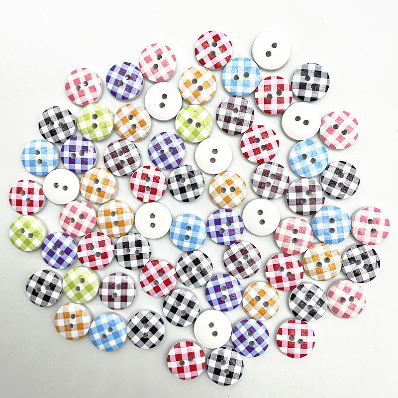 30pcs 15mm Christmas Plaid Round Buttons