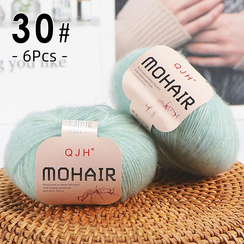 6pcs Soft Mohair Angora Yarn – Fluffy Lace Yarn for Knitting & Crochet (25g/pc)