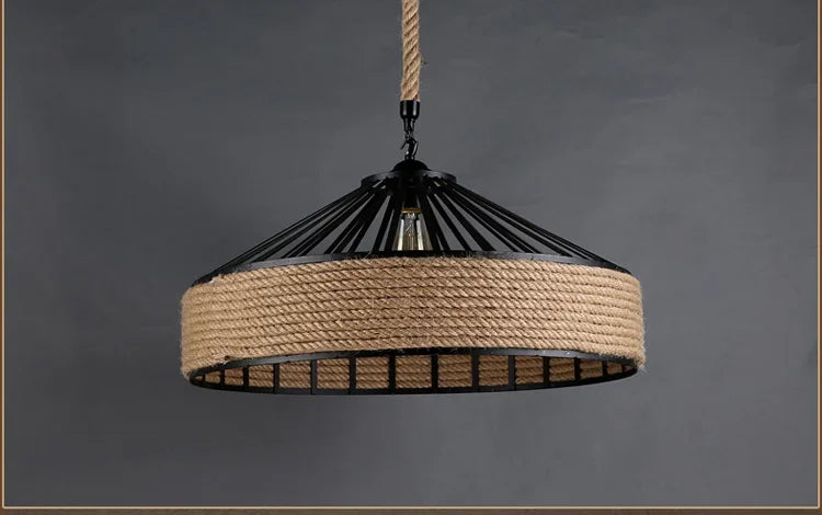 Classical Hemp Rope Pendant Lamp – Retro Industrial Ceiling Light